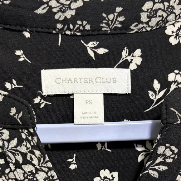 Charter Club Black White Floral Sheer Blouse Petite Small - Picture 2 of 12